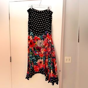 Anthropologie Long Skirt Polka Dot with Flowers. NWT